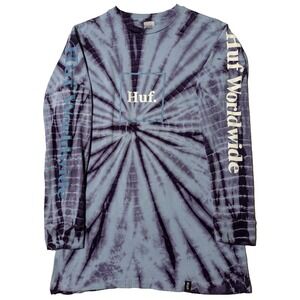 HUF WORLDWIDE Men Small Blue Purple Tie Dye Cotton Long Sleeve T-Shirt